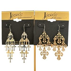 2 Pairs of Chandelier Style Cross Earrings